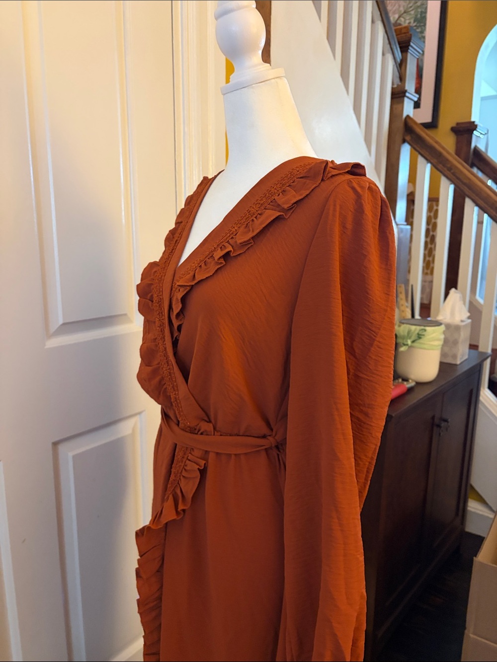 Simplee Apparel Rust Ruffle Wrap Maxi Dress - Picture 4 of 5